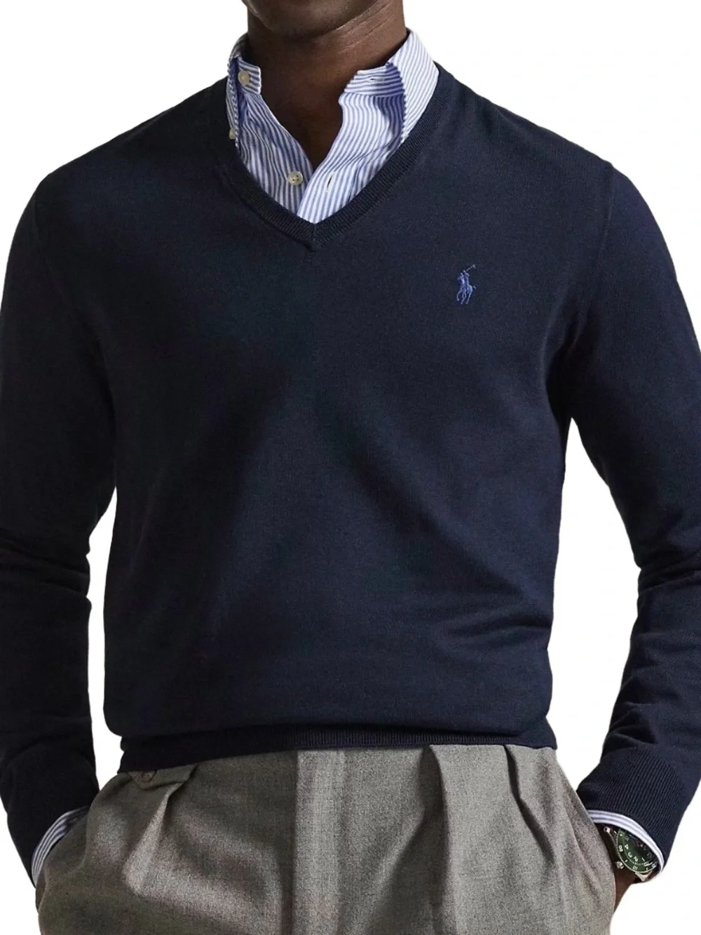 Polo Ralph Lauren Men’s Cotton V-Neck Sweater Navy Blue Sz M NWT